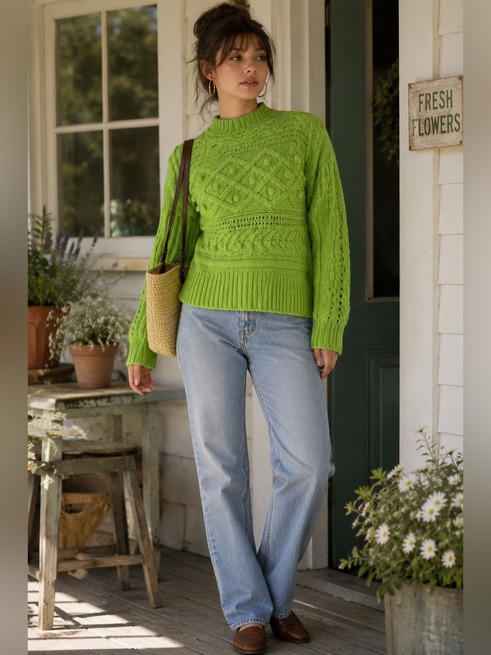 Forever 21 lime green chunky knit cropped sweater size Small